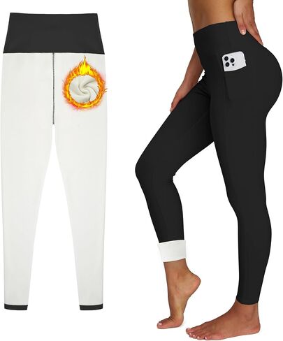 Women's Thick Fleece Lined Leggings High Waisted Tummy Control Thermal Warm Soft Yoga Pants for Cold Winter in Saudi Arabia