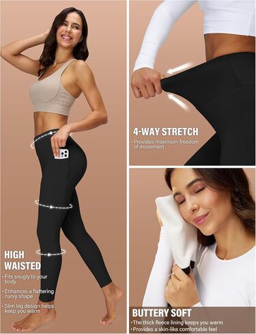 Women's Thick Fleece Lined Leggings High Waisted Tummy Control Thermal Warm Soft Yoga Pants for Cold Winter in Saudi Arabia