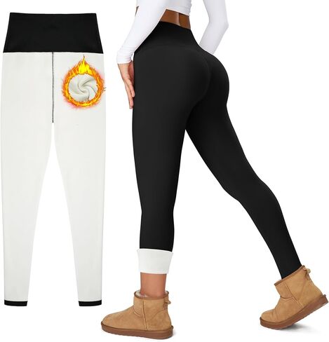 Women's Thick Fleece Lined Leggings High Waisted Tummy Control Thermal Warm Soft Yoga Pants for Cold Winter in Saudi Arabia