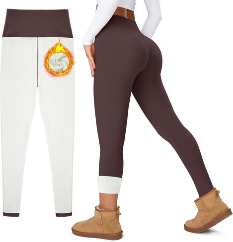 Women's Thick Fleece Lined Leggings High Waisted Tummy Control Thermal Warm Soft Yoga Pants for Cold Winter in Saudi Arabia