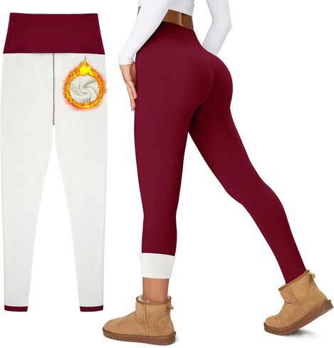 Women's Thick Fleece Lined Leggings High Waisted Tummy Control Thermal Warm Soft Yoga Pants for Cold Winter in Saudi Arabia