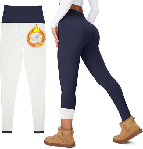 Women's Thick Fleece Lined Leggings High Waisted Tummy Control Thermal Warm Soft Yoga Pants for Cold Winter in Saudi Arabia