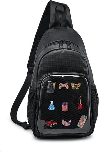 Ita Bag Sling Bag, Transparent Chest Bag with Pin Display, Adjustable Strap Crossbody Bag for Cosplay, Daily Use in Saudi Arabia
