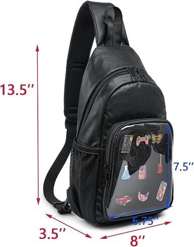 Ita Bag Sling Bag, Transparent Chest Bag with Pin Display, Adjustable Strap Crossbody Bag for Cosplay, Daily Use in Saudi Arabia