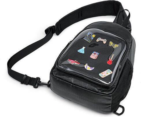 Ita Bag Sling Bag, Transparent Chest Bag with Pin Display, Adjustable Strap Crossbody Bag for Cosplay, Daily Use in Saudi Arabia
