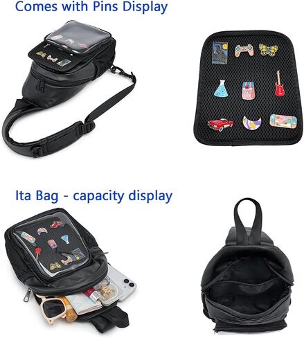 Ita Bag Sling Bag, Transparent Chest Bag with Pin Display, Adjustable Strap Crossbody Bag for Cosplay, Daily Use in Saudi Arabia