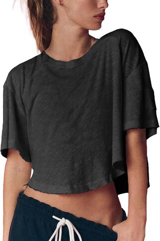 Gnveub Short Sleeve Workout Tops for Women Lightweight Cropped Workout Shirts Yoga Pilates Gym T Shirts in Kuwait