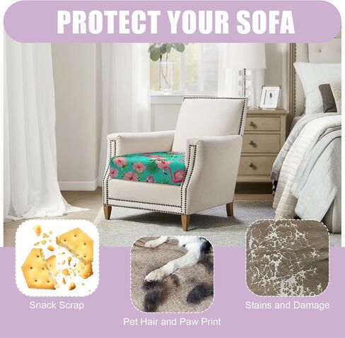 ANNA QUEEN Small Tropical Flamingo Couch Cushion Covers Sofa Slipcovers, Floral Sofa Covers Washable for Cushion Couch, Stretch Pattern Outdoor Cushion Covers for Patio Furniture with Elastic Bottom in Saudi Arabia