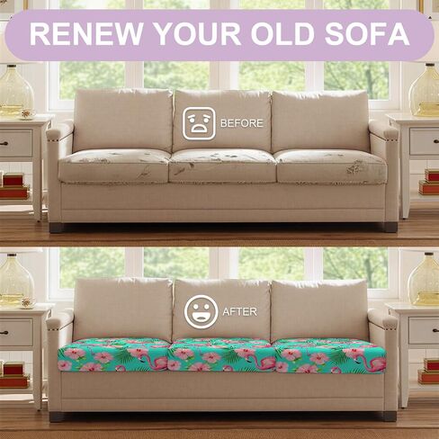 ANNA QUEEN Small Tropical Flamingo Couch Cushion Covers Sofa Slipcovers, Floral Sofa Covers Washable for Cushion Couch, Stretch Pattern Outdoor Cushion Covers for Patio Furniture with Elastic Bottom in Saudi Arabia