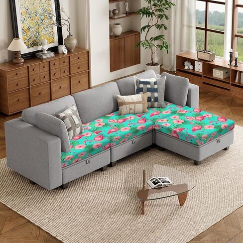 ANNA QUEEN Small Tropical Flamingo Couch Cushion Covers Sofa Slipcovers, Floral Sofa Covers Washable for Cushion Couch, Stretch Pattern Outdoor Cushion Covers for Patio Furniture with Elastic Bottom in Saudi Arabia