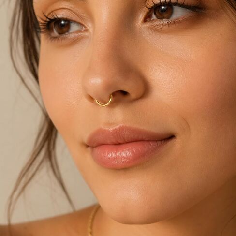 2Pcs 16G Titanium Nose Ring Hoop Clicker for Women Men, CZ Diamond Paved Nose Rings Hoop, Hinged Segment Septum Cartilage Earrings, Small Hoop 8mm, Hypoallergenic in Saudi Arabia