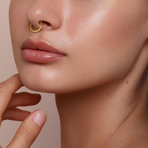 2Pcs 16G Titanium Nose Ring Hoop Clicker for Women Men, CZ Diamond Paved Nose Rings Hoop, Hinged Segment Septum Cartilage Earrings, Small Hoop 8mm, Hypoallergenic in Saudi Arabia