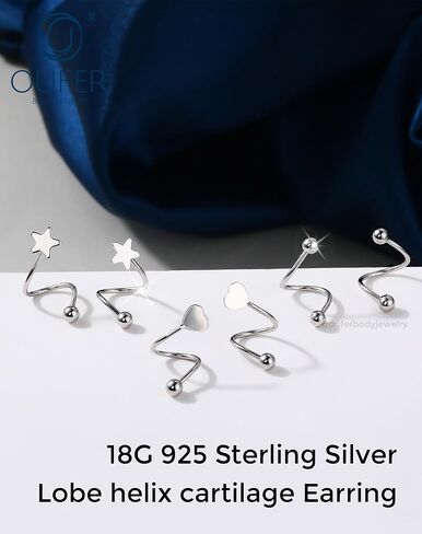 OUFER 18G أقراط الغضروف للنساء والرجال 925 الفضة الصلبة الأقراط تويست قابل للتعديل، تصميم رأس كروي كلاسيكي الفص الحلزون ثقب المجوهرات، الأذن ترصيع المجوهرات Labret الشفاه ثقب المجوهرات in Kuwait