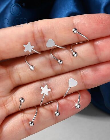 OUFER 18G أقراط الغضروف للنساء والرجال 925 الفضة الصلبة الأقراط تويست قابل للتعديل، تصميم رأس كروي كلاسيكي الفص الحلزون ثقب المجوهرات، الأذن ترصيع المجوهرات Labret الشفاه ثقب المجوهرات in Kuwait