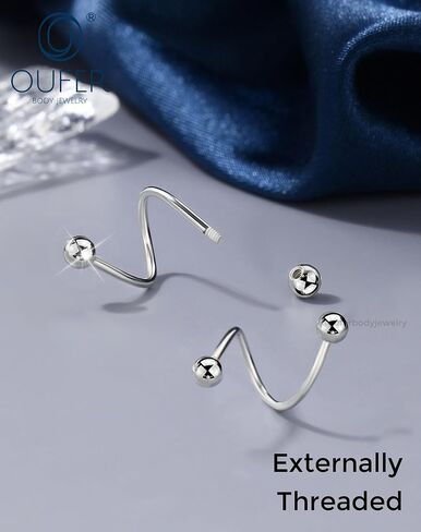 OUFER 18G أقراط الغضروف للنساء والرجال 925 الفضة الصلبة الأقراط تويست قابل للتعديل، تصميم رأس كروي كلاسيكي الفص الحلزون ثقب المجوهرات، الأذن ترصيع المجوهرات Labret الشفاه ثقب المجوهرات in Kuwait