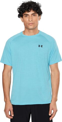 تي شيرت رجالي بأكمام قصيرة من Under Armour Tech منقوش باللون الأزرق الضبابي/أسود مقاس X-Large in Kuwait