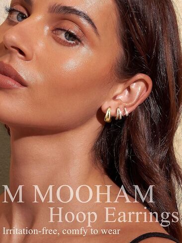 أقراط دائرية صغيرة ذهبية مكتنزة من M MOOHAM للنساء لا تسبب الحساسية 14 قيراط مطلية بالذهب 14 قيراط أقراط هوجي هوب للآذان الحساسة هدايا مجوهرات للنساء in Kuwait