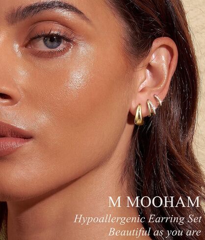 أقراط دائرية صغيرة ذهبية مكتنزة من M MOOHAM للنساء لا تسبب الحساسية 14 قيراط مطلية بالذهب 14 قيراط أقراط هوجي هوب للآذان الحساسة هدايا مجوهرات للنساء in Kuwait