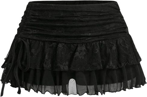 Women's Y2k Ruffle Lace Mini Skirt Tiered Layered Y2k Low Rise Coquette Micro Skirt in Kuwait