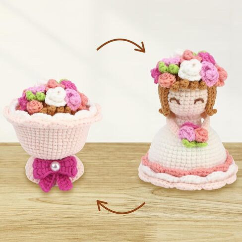 Reversible Crochet Bouquet Flower Doll 2026 New Cute Handmade Bride Cross Dressing Wedding Dress Dolls Funny Knitted Graduation Birthday for Women and Girlfriend in Saudi Arabia