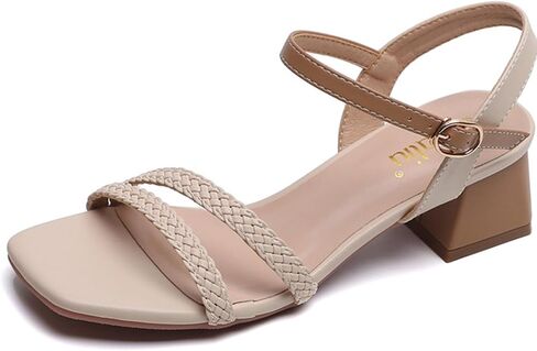 WUIWUIYU Women's Low Mid Heels Braided Open Toe Ankle Strap Block Chunky Heel Sandals Holiday Party Wedding Dress Pumps Shoes in Kuwait