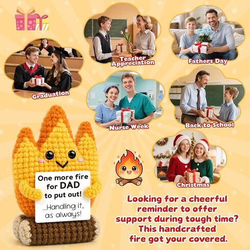 Dad Gifts for Fathers Day from Son Daughter Wife,Positive Handmade Crochet Birthday Gift for Fathers Daddy Papa New Bonus Step Dads,Funny Crochet Flame Gifts for Father Men,I Love You Dad Gift in Saudi Arabia