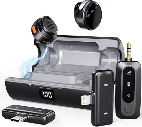 Moman Coin Wireless Lavalier Microphone for iPhone/Android, Mini Clip/Magnetic Microphones for Lightning/USB-C, Active Noise Cancellation Lapel Lav Mic, 48H for Video Recording in Saudi Arabia
