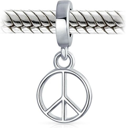 Bling Jewelry .925 Sterling Silver Inspirational Symbol Of World Peace Sign Dangle Charm Bead For Women Teen for Bracelet in Saudi Arabia