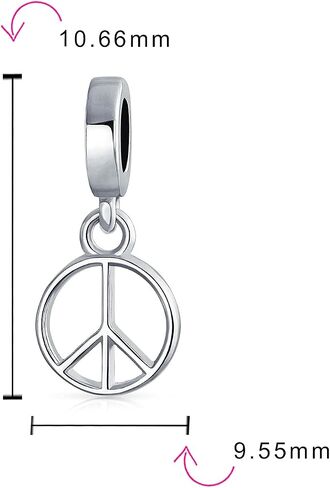 Bling Jewelry .925 Sterling Silver Inspirational Symbol Of World Peace Sign Dangle Charm Bead For Women Teen for Bracelet in Saudi Arabia