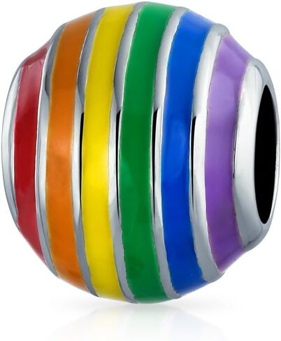 Bling Jewelry .925 Sterling Silver Colorful Enamel LGBTQ Rights Symbol Rainbow Spacer Charm Bead for Women Teens for Bracelet in Saudi Arabia