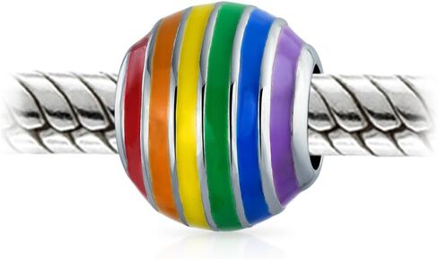 Bling Jewelry .925 Sterling Silver Colorful Enamel LGBTQ Rights Symbol Rainbow Spacer Charm Bead for Women Teens for Bracelet in Saudi Arabia