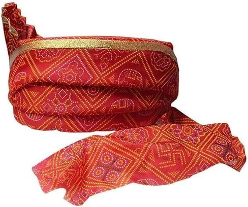 عمامة سواجات من الحرير القطني لحفلات الزفاف الهندية التقليدية، Sehra Pagdi للرجال والنساء، قطعة زفاف، عبوة من قطعة واحدة (أحمر) in Kuwait