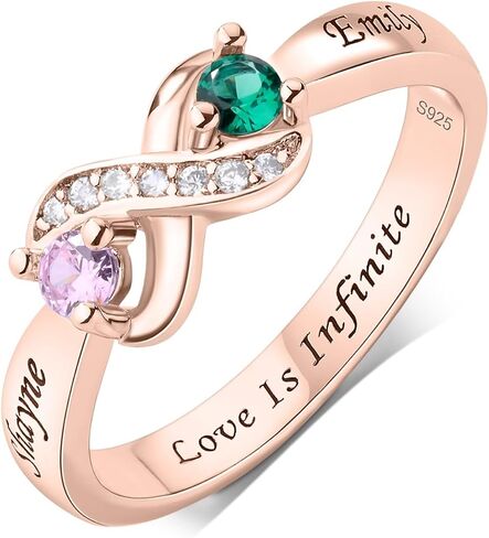 Personalized 925 Sterling Silver Mother’s Ring with 2 Birthstones, Custom Engraved Name, Promise Infinity Ring Christma Gift for Mom, Grandma, Wife in Saudi Arabia
