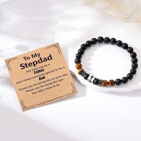 Father Day Gifts - Cross Beads Bracelet for Men Stainless Steel First Father Day Gifts for New Dad from Son Husband Birthday Christmas Christian Jewelry in Saudi Arabia