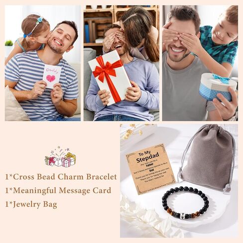 Father Day Gifts - Cross Beads Bracelet for Men Stainless Steel First Father Day Gifts for New Dad from Son Husband Birthday Christmas Christian Jewelry in Saudi Arabia