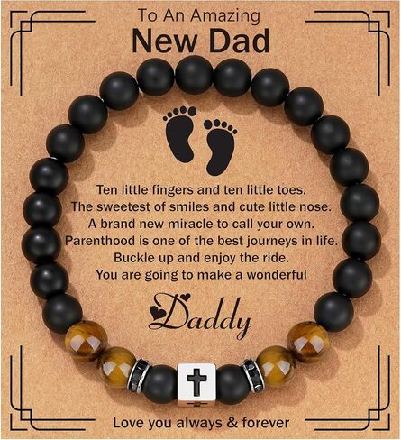 Father Day Gifts - Cross Beads Bracelet for Men Stainless Steel First Father Day Gifts for New Dad from Son Husband Birthday Christmas Christian Jewelry in Saudi Arabia