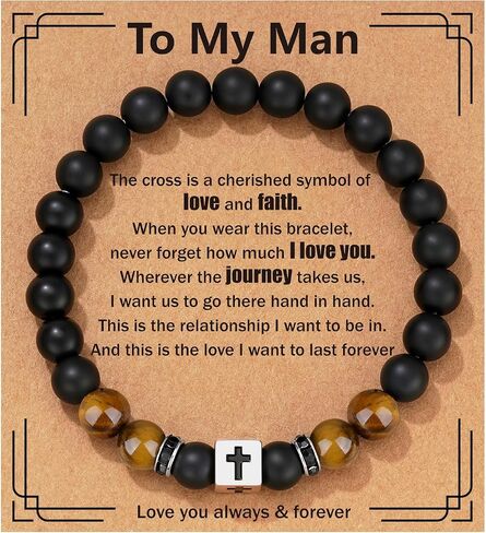 Father Day Gifts - Cross Beads Bracelet for Men Stainless Steel First Father Day Gifts for New Dad from Son Husband Birthday Christmas Christian Jewelry in Saudi Arabia