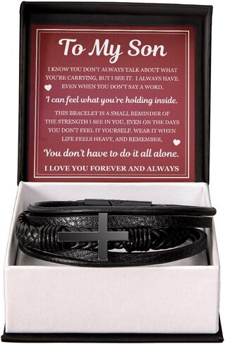 To My Son, Men's Cross Bracelet - "You Don't Have to Do it All Alone" Message Card, Inspirational Religious Message, Ideal for Birthday, Christmas or Graduation Gift, Courageous Gift for Him, Jewelry for Adult Men in Saudi Arabia