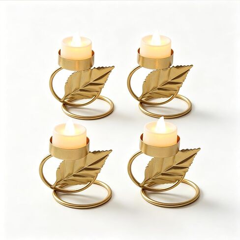 2Pcs Leaf Tea Light Candle Holder, Gold Metal Candle Stand for Home Decor, Dining Table, Living Room, Coffee, Table Centerpiece in Kuwait