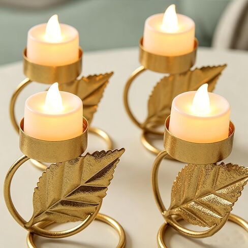 2Pcs Leaf Tea Light Candle Holder, Gold Metal Candle Stand for Home Decor, Dining Table, Living Room, Coffee, Table Centerpiece in Kuwait