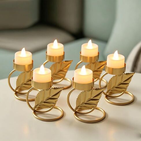 2Pcs Leaf Tea Light Candle Holder, Gold Metal Candle Stand for Home Decor, Dining Table, Living Room, Coffee, Table Centerpiece in Kuwait
