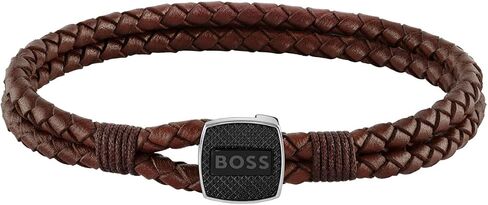BOSS Jewelry Men’s Seal Double Strand Braided Leather Bracelet with Button Closure in Kuwait