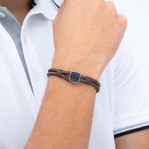 BOSS Jewelry Men’s Seal Double Strand Braided Leather Bracelet with Button Closure in Kuwait