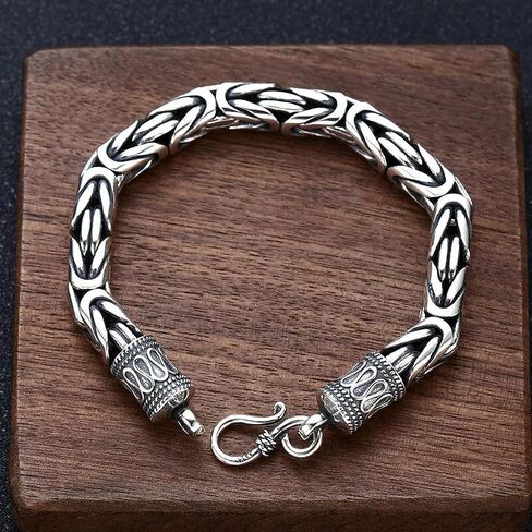 Pure S925 Silver Men 8mm Round Byzantine Link Bracelet 8.26inch in Kuwait