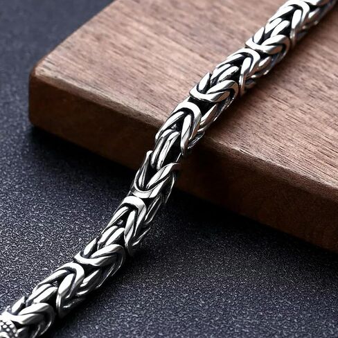 Pure S925 Silver Men 8mm Round Byzantine Link Bracelet 8.26inch in Kuwait