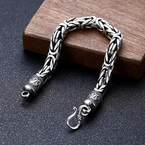 Pure S925 Silver Men 8mm Round Byzantine Link Bracelet 8.26inch in Kuwait