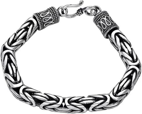 Pure S925 Silver Men 8mm Round Byzantine Link Bracelet 8.26inch in Kuwait