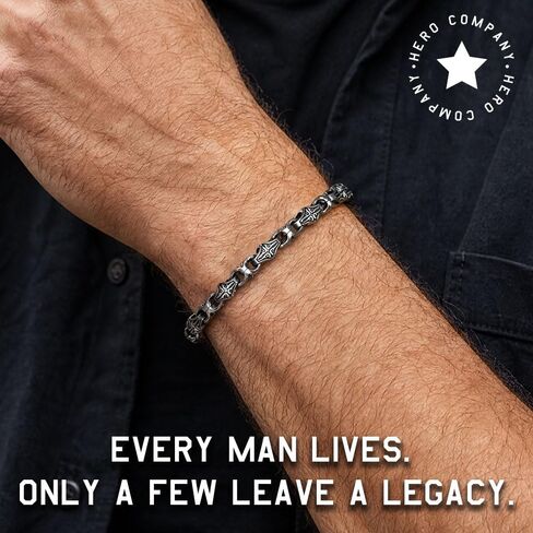 Hero Company Men’s Stainless Steel Bracelet - ‘Byzantine Legacy’ Bracelet for Men - Helps Pair Veterans With A Service Dog or Shelter Dog in Saudi Arabia