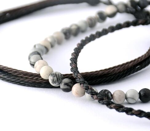 Mezcla Vida Men's 3-Pack Adjustable Bracelet Set | Natural Stone Beaded + Waxed String + Woven Rope | Waterproof Bracelets Gift for Men (Black Pulse, Beach) in Saudi Arabia