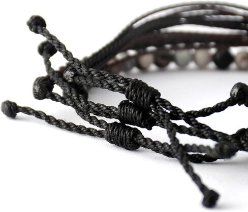 Mezcla Vida Men's 3-Pack Adjustable Bracelet Set | Natural Stone Beaded + Waxed String + Woven Rope | Waterproof Bracelets Gift for Men (Black Pulse, Beach) in Saudi Arabia